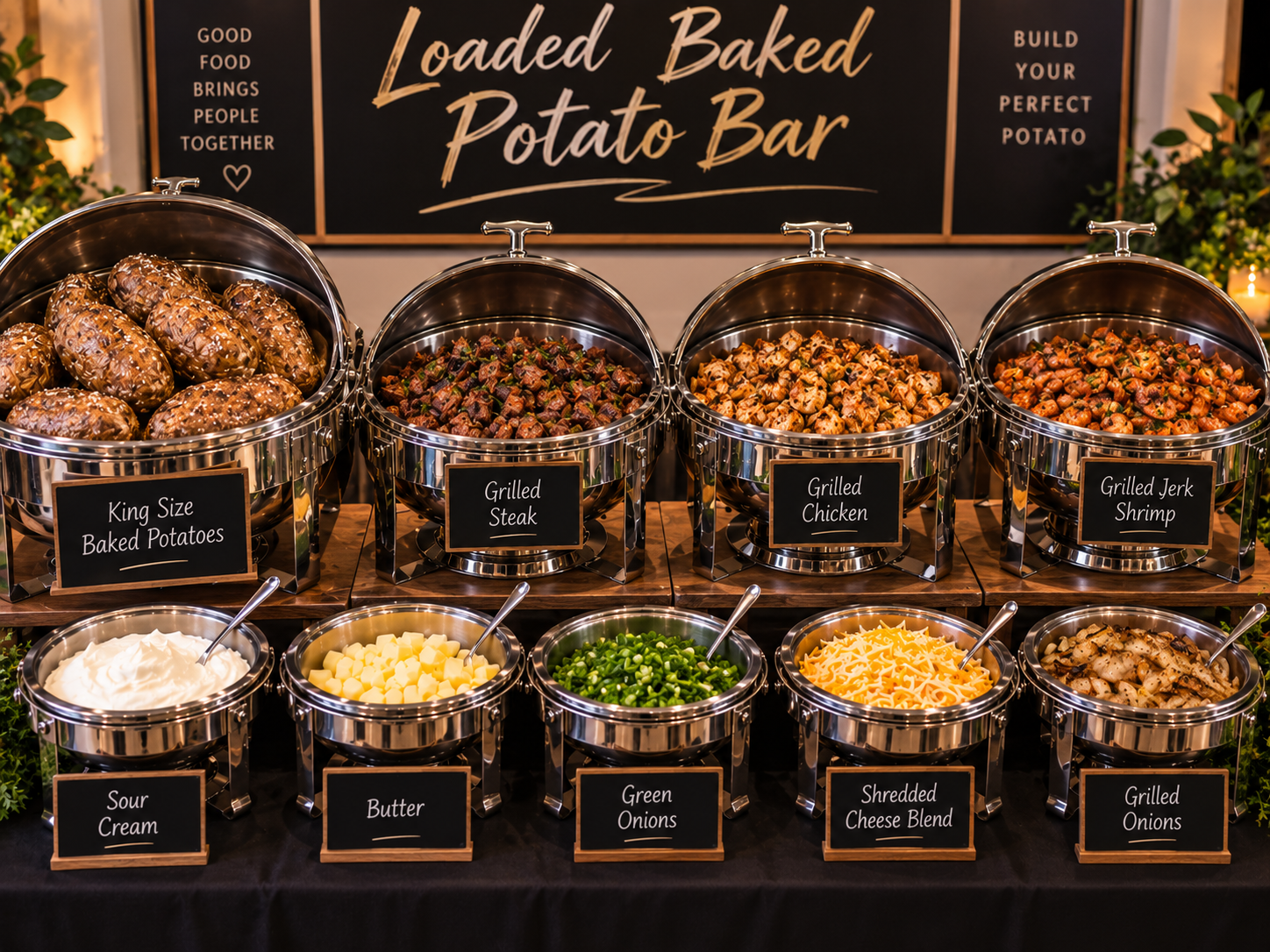 Loaded baked potato bar with all the fixings